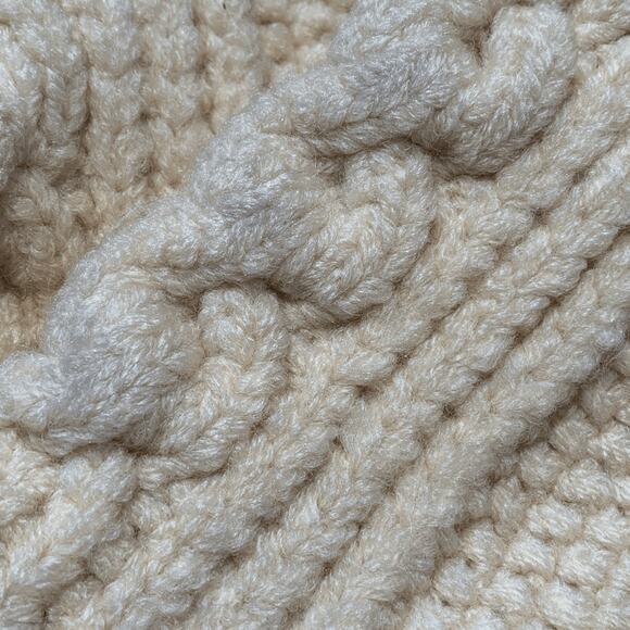 Vintage Hand Knit Chunky Oatmeal Cable Cardigan Sweater Cropped Shawl Collar - Picture 6 of 8